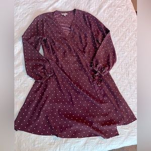 Loft Wine/white polka dot wrap dress!